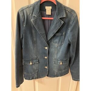 French Dressing Denim Lined Blazer Jacket Classic Blue Jean Women's Medium
